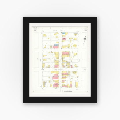 Old map wall art mockup — black gallery frame with white mat — Sanborn Fire Insurance Map from Runge, Karnes County, Texas (1934), Sheet #0002