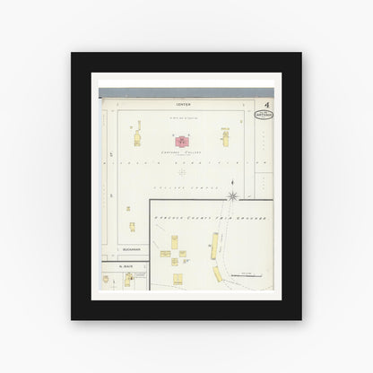 Old map wall art mockup — black gallery frame with white mat — Sanborn Fire Insurance Map from Carthage, Hancock County, Illinois (1893), Sheet #0004