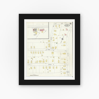 Old map wall art mockup — black gallery frame with white mat — Sanborn Fire Insurance Map from East Hampton, Hampshire County, Massachusetts (1910), Sheet #0015