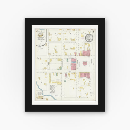 Old map wall art mockup — black gallery frame with white mat — Sanborn Fire Insurance Map from Crockett, Houston County, Texas (1896) - Complete Map Set