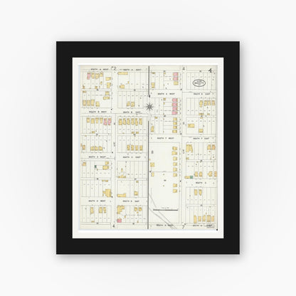 Old map wall art mockup — black gallery frame with white mat — Sanborn Fire Insurance Map from Gas City, Grant County, Indiana (1898), Sheet #0004