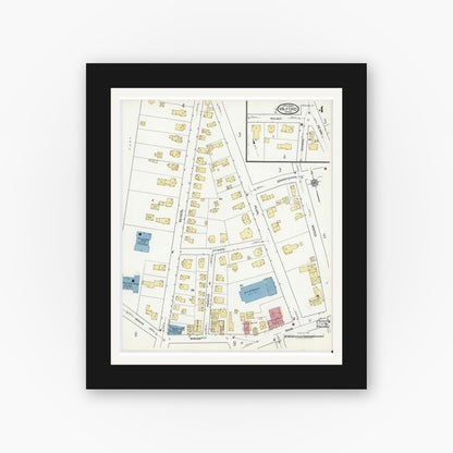 Old map wall art mockup — black gallery frame with white mat — Sanborn Fire Insurance Map from Milford, Worcester County, Massachusetts (1920), Sheet #0004