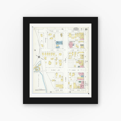 Old map wall art mockup — black gallery frame with white mat — Sanborn Fire Insurance Map from Ashland, Ashland County, Wisconsin (1909), Sheet #0013