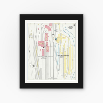 Old map wall art mockup — black gallery frame with white mat — Sanborn Fire Insurance Map from Galeton, Potter County, Pennsylvania (1905), Sheet #0008