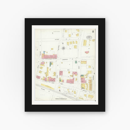 Old map wall art mockup — black gallery frame with white mat — Sanborn Fire Insurance Map from Summit, Union County, New Jersey (1903), Sheet #0002