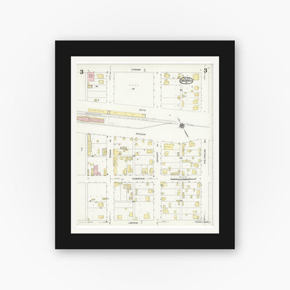 Old map wall art mockup — black gallery frame with white mat — Sanborn Fire Insurance Map from San Benito, Cameron County, Texas (1925), Sheet #0003