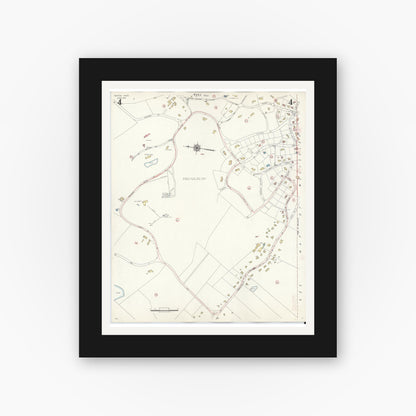 Old map wall art mockup — black gallery frame with white mat — Sanborn Fire Insurance Map from Weston, Middlesex County, Massachusetts (1941), Sheet #0004