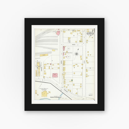 Old map wall art mockup — black gallery frame with white mat — Sanborn Fire Insurance Map from New Rochelle, Westchester County, New York (1903), Sheet #0007
