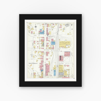 Old map wall art mockup — black gallery frame with white mat — Sanborn Fire Insurance Map from Alton, Madison County, Illinois (1915), Sheet #0004
