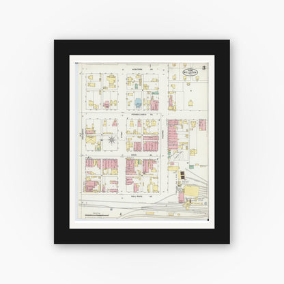 Old map wall art mockup — black gallery frame with white mat — Sanborn Fire Insurance Map from Wellston, Jackson County, Ohio (1897), Sheet #0003