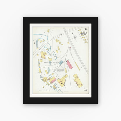 Old map wall art mockup — black gallery frame with white mat — Sanborn Fire Insurance Map from Bridgewater, Plymouth County, Massachusetts (1901), Sheet #0005