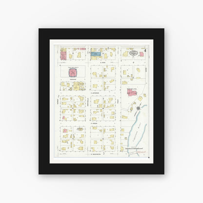 Old map wall art mockup — black gallery frame with white mat — Sanborn Fire Insurance Map from Winamac, Pulaski County, Indiana (1911), Sheet #0004