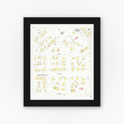 Old map wall art mockup — black gallery frame with white mat — Sanborn Fire Insurance Map from Waterloo, Black Hawk County, Iowa (1900), Sheet #0008
