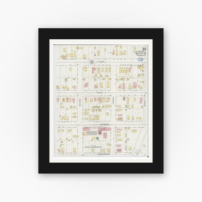 Old map wall art mockup — black gallery frame with white mat — Sanborn Fire Insurance Map from Mankato, Blue Earth County, Minnesota (1894), Sheet #0014