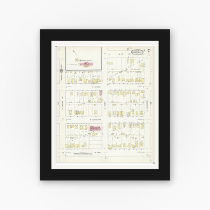 Old map wall art mockup — black gallery frame with white mat — Sanborn Fire Insurance Map from Spring Valley, Bureau County, Illinois (1913), Sheet #0007