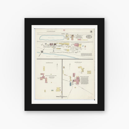 Old map wall art mockup — black gallery frame with white mat — Sanborn Fire Insurance Map from Marietta, Washington County, Ohio (1915), Sheet #0031