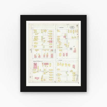 Old map wall art mockup — black gallery frame with white mat — Sanborn Fire Insurance Map from Rome, Oneida County, New York (1899), Sheet #0007