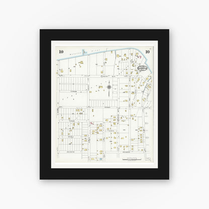 Old map wall art mockup — black gallery frame with white mat — Sanborn Fire Insurance Map from Bradentown, Manatee County, Florida (1926), Sheet #0010