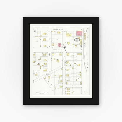 Old map wall art mockup — black gallery frame with white mat — Sanborn Fire Insurance Map from Cleveland, Liberty County, Texas (1926), Sheet #0005
