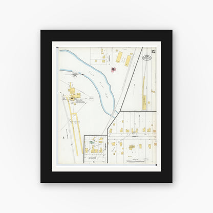 Old map wall art mockup — black gallery frame with white mat — Sanborn Fire Insurance Map from Cadillac, Wexford County, Michigan (1900), Sheet #0012