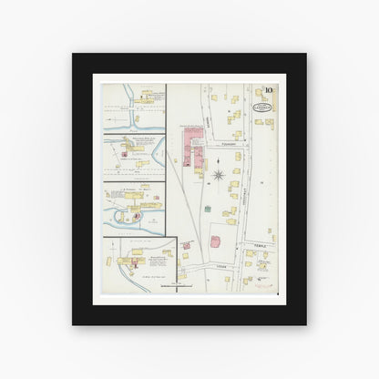 Old map wall art mockup — black gallery frame with white mat — Sanborn Fire Insurance Map from Gardner, Worcester County, Massachusetts (1895), Sheet #0010