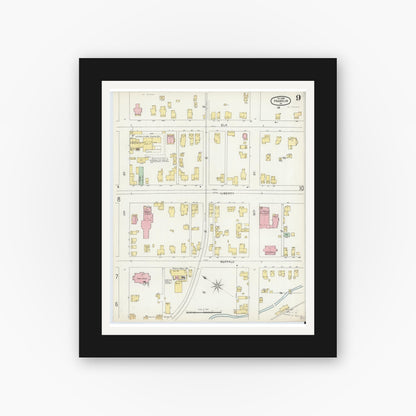 Old map wall art mockup — black gallery frame with white mat — Sanborn Fire Insurance Map from Franklin, Venango County, Pennsylvania (1896), Sheet #0009