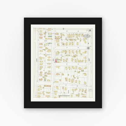 Old map wall art mockup — black gallery frame with white mat — Sanborn Fire Insurance Map from Fond du Lac, Fond du Lac County, Wisconsin (1898), Sheet #0014