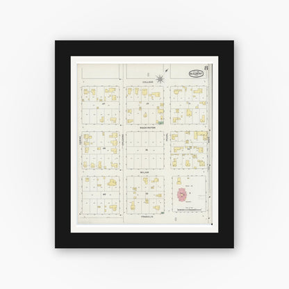 Old map wall art mockup — black gallery frame with white mat — Sanborn Fire Insurance Map from Beaumont, Jefferson County, Texas (1894), Sheet #0008