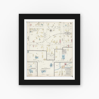 Old map wall art mockup — black gallery frame with white mat — Sanborn Fire Insurance Map from Faribault, Rice County, Minnesota (1884), Sheet #0005