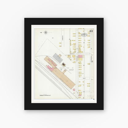 Old map wall art mockup — black gallery frame with white mat — Sanborn Fire Insurance Map from New Castle, Lawrence County, Pennsylvania (1899), Sheet #0024