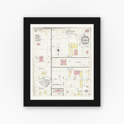 Old map wall art mockup — black gallery frame with white mat — Sanborn Fire Insurance Map from Edinburg, Hidalgo County, Texas (1925), Sheet #0001