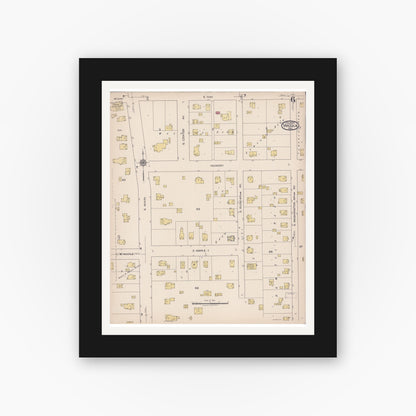Old map wall art mockup — black gallery frame with white mat — Sanborn Fire Insurance Map from Viroqua, Vernon County, Wisconsin (1922), Sheet #0006
