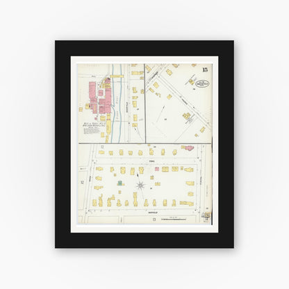 Old map wall art mockup — black gallery frame with white mat — Sanborn Fire Insurance Map from Greenfield, Franklin County, Massachusetts (1902), Sheet #0014
