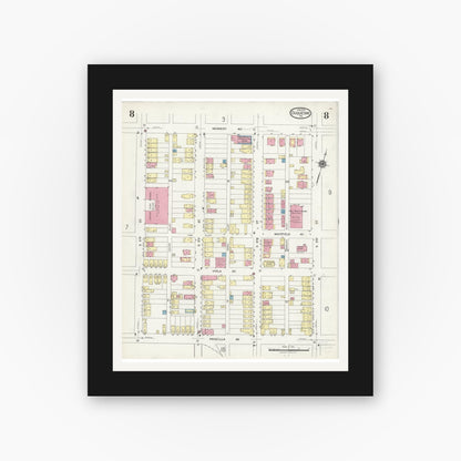 Old map wall art mockup — black gallery frame with white mat — Sanborn Fire Insurance Map from Duquesne, Allegheny County, Pennsylvania (1925), Sheet #0008