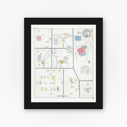 Old map wall art mockup — black gallery frame with white mat — Sanborn Fire Insurance Map from Saline, Washtenaw County, Michigan (1899) - Complete Map Set