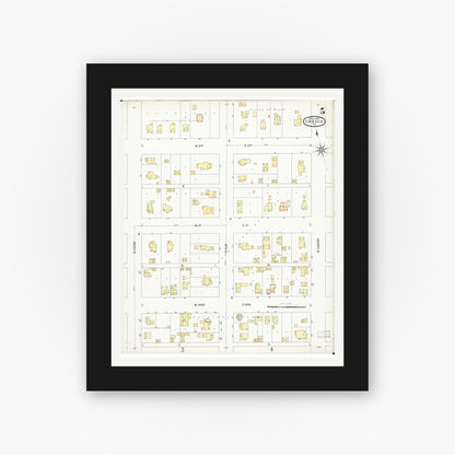 Old map wall art mockup — black gallery frame with white mat — Sanborn Fire Insurance Map from Cresco, Howard County, Iowa (1902), Sheet #0005