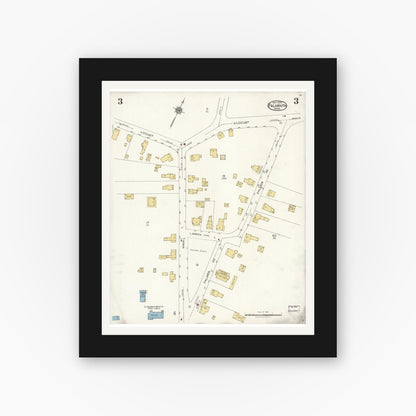 Old map wall art mockup — black gallery frame with white mat — Sanborn Fire Insurance Map from Falmouth, Barnstable County, Massachusetts (1923), Sheet #0003