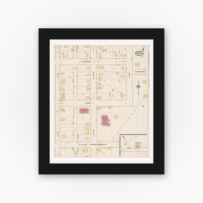 Old map wall art mockup — black gallery frame with white mat — Sanborn Fire Insurance Map from Maroa, Macon County, Illinois (1922), Sheet #0004