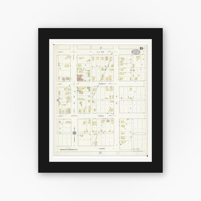 Old map wall art mockup — black gallery frame with white mat — Sanborn Fire Insurance Map from Brainerd, Crow Wing County, Minnesota (1913), Sheet #0019