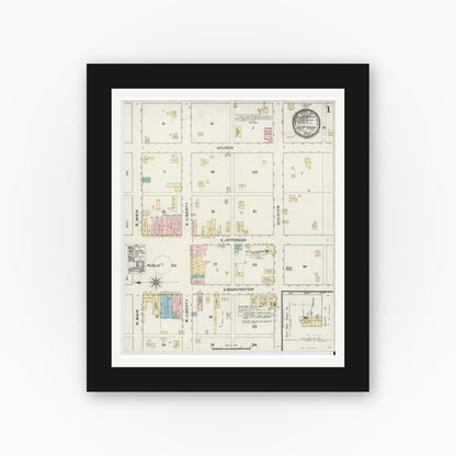 Old map wall art mockup — black gallery frame with white mat — Sanborn Fire Insurance Map from Pilot Point, Denton County, Texas (1891) - Complete Map Set