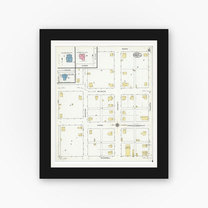 Old map wall art mockup — black gallery frame with white mat — Sanborn Fire Insurance Map from Haskell, Haskell County, Texas (1921), Sheet #0006