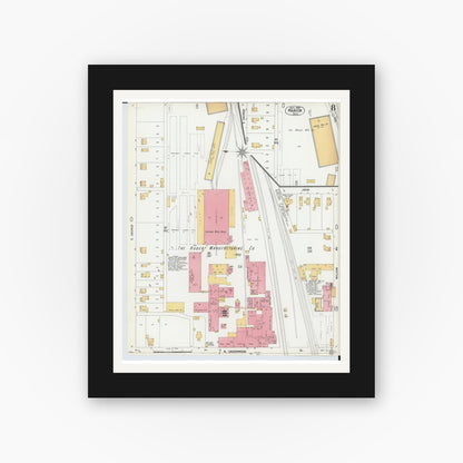 Old map wall art mockup — black gallery frame with white mat — Sanborn Fire Insurance Map from Marion, Marion County, Ohio (1900), Sheet #0008