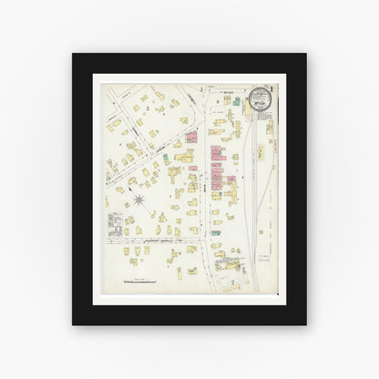 Old map wall art mockup — black gallery frame with white mat — Sanborn Fire Insurance Map from Afton, Chenango County, New York (1897) - Complete Map Set