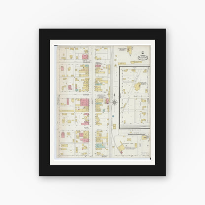 Old map wall art mockup — black gallery frame with white mat — Sanborn Fire Insurance Map from Rockford, Mercer County, Ohio (1899), Sheet #0002