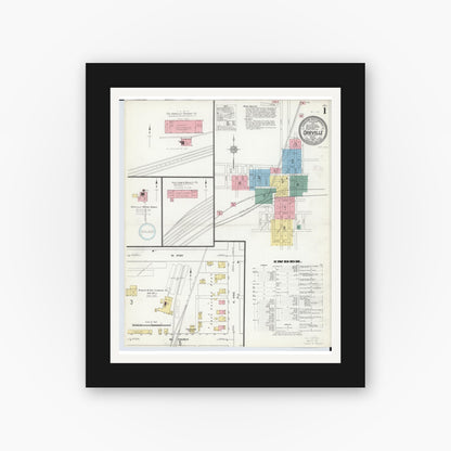 Old map wall art mockup — black gallery frame with white mat — Sanborn Fire Insurance Map from Orrville, Wayne County, Ohio (1911), Sheet #0001