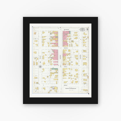 Old map wall art mockup — black gallery frame with white mat — Sanborn Fire Insurance Map from Tomah, Monroe County, Wisconsin (1904), Sheet #0005