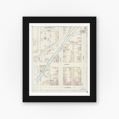Old map wall art mockup — black gallery frame with white mat — Sanborn Fire Insurance Map from Sidney, Shelby County, Ohio (1887), Sheet #0003