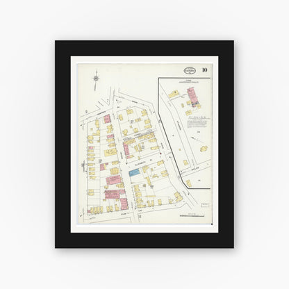 Old map wall art mockup — black gallery frame with white mat — Sanborn Fire Insurance Map from Rahway, Union County, New Jersey (1915), Sheet #0010