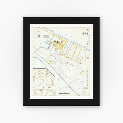 Old map wall art mockup — black gallery frame with white mat — Sanborn Fire Insurance Map from Marinette, Marinette County, Wisconsin (1901), Sheet #0037