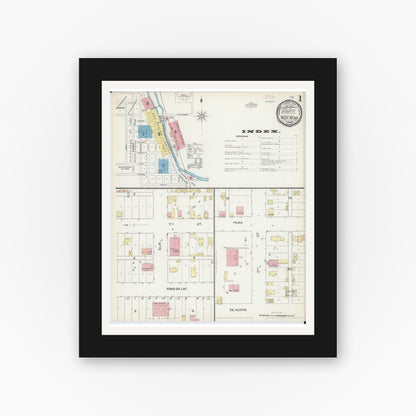 Old map wall art mockup — black gallery frame with white mat — Sanborn Fire Insurance Map from West Bend, Washington County, Wisconsin (1892) - Complete Map Set